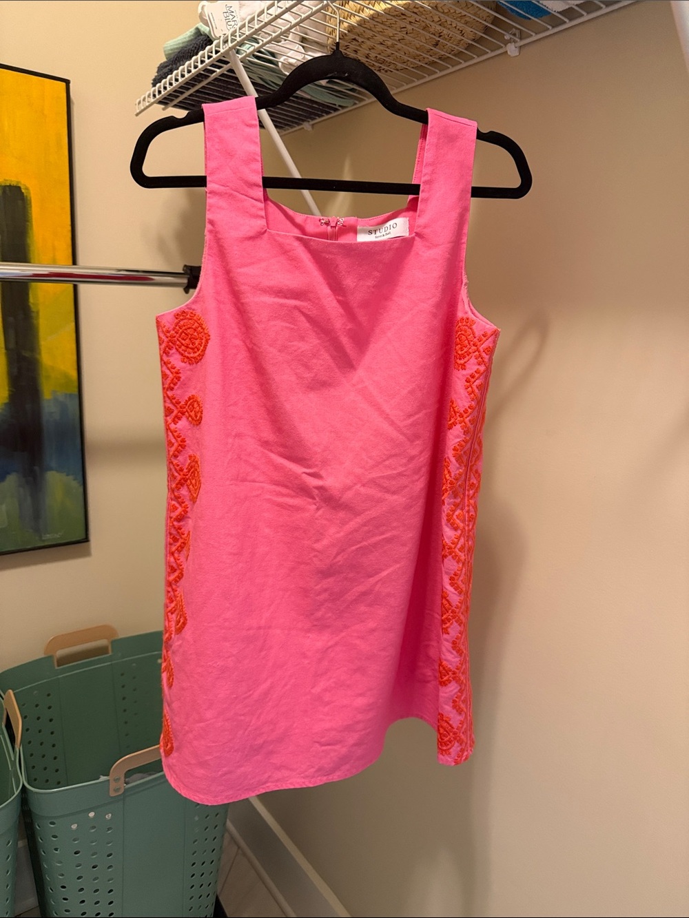 Strut & Bolt Sleeveless Pink Embroidered Mini Shift Dress